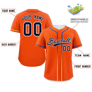 Custom Orange Navy Personalized Gradient Ribbed Design Authentic Baseball Jersey