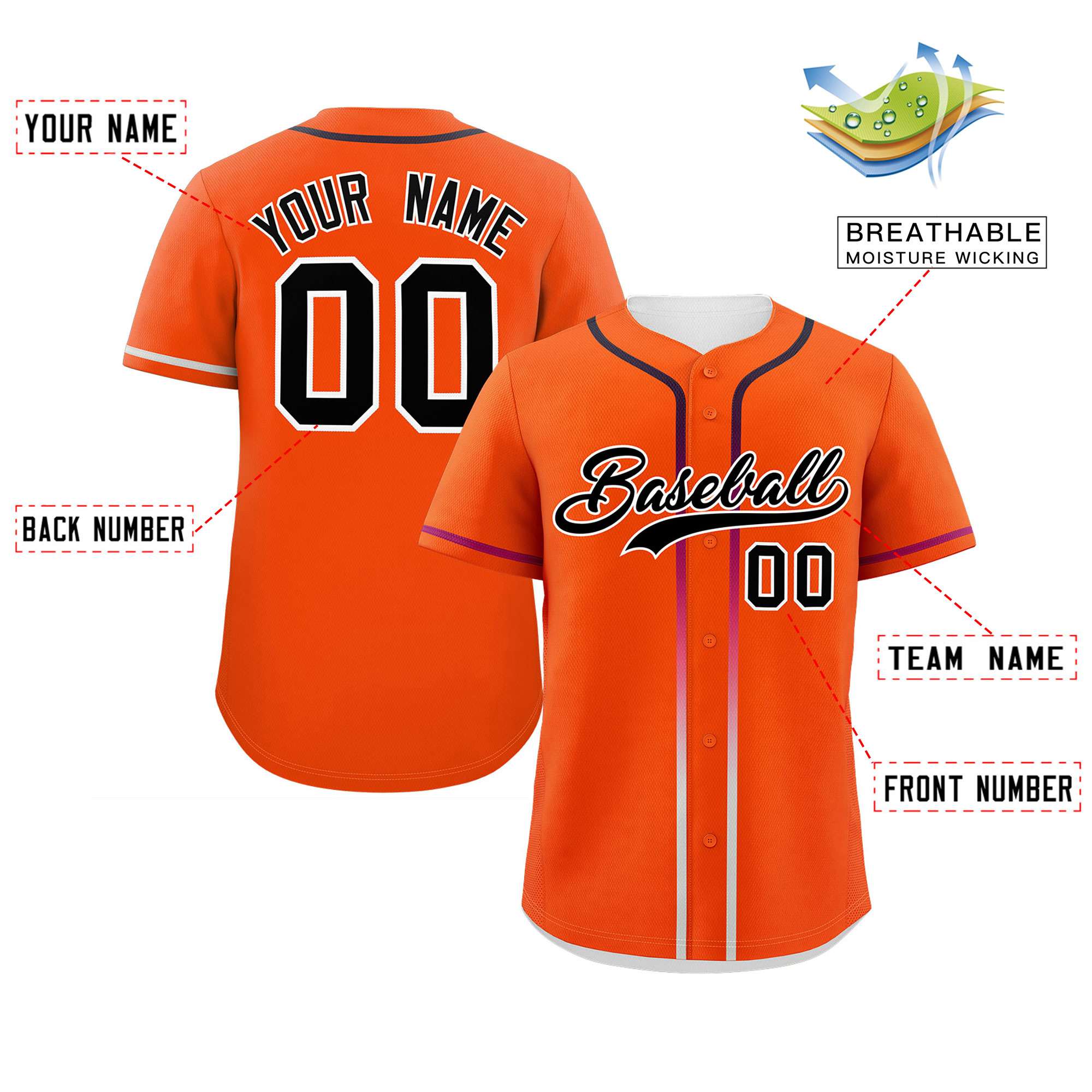 Custom Orange Black Personalized Gradient Ribbed Design Authentic Baseball Jersey