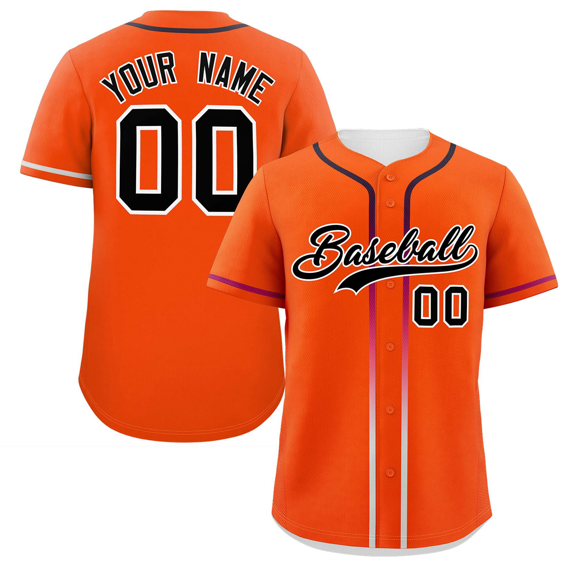 Custom Orange Black Personalized Gradient Ribbed Design Authentic Baseball Jersey