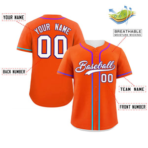 Custom Orange White Personalized Gradient Ribbed Design Authentic Baseball Jersey