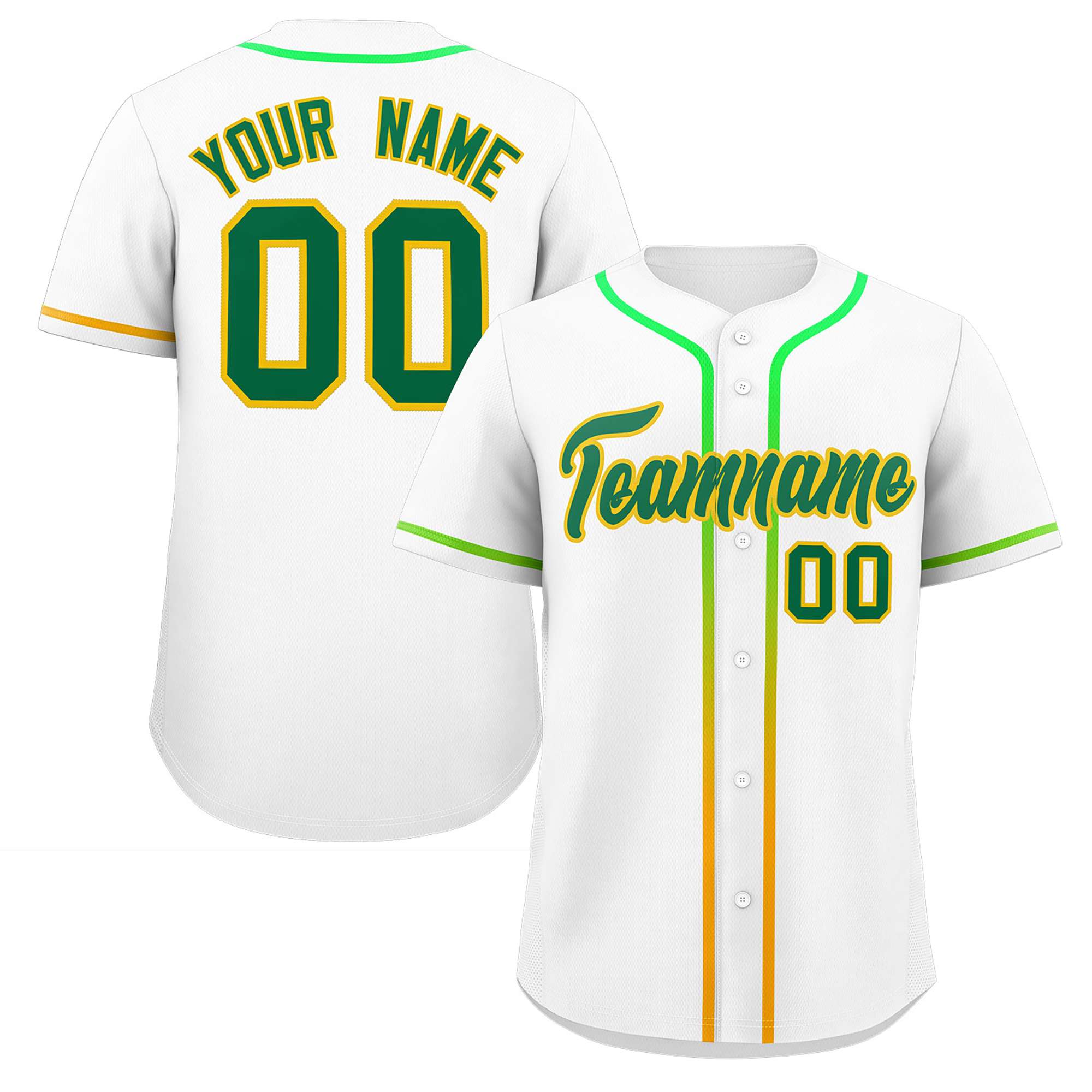 Custom White Kelly Green Personalized Gradient Ribbed Design Authentic Baseball Jersey