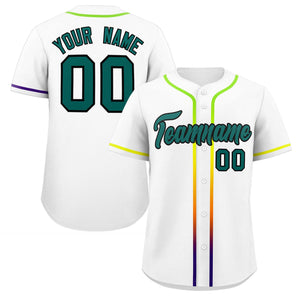 Custom White Aqua Personalized Gradient Ribbed Design Authentic Baseball Jersey