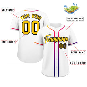 Custom White Gold Personalized Gradient Ribbed Design Authentic Baseball Jersey