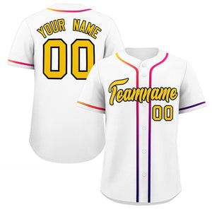 Custom White Gold Personalized Gradient Ribbed Design Authentic Baseball Jersey