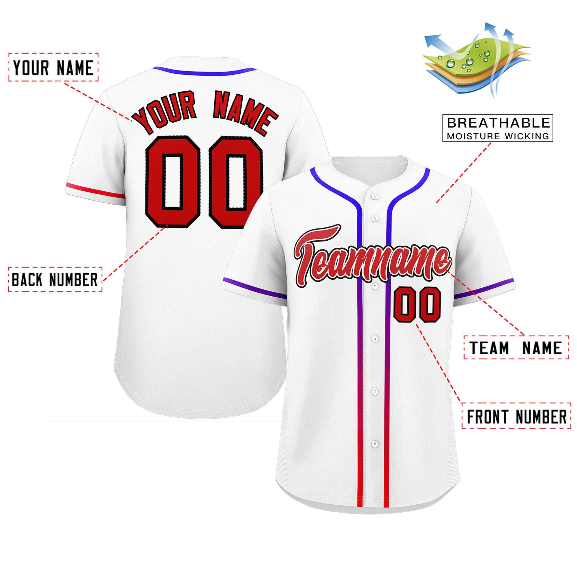 Custom White Red Personalized Gradient Ribbed Design Authentic Baseball Jersey