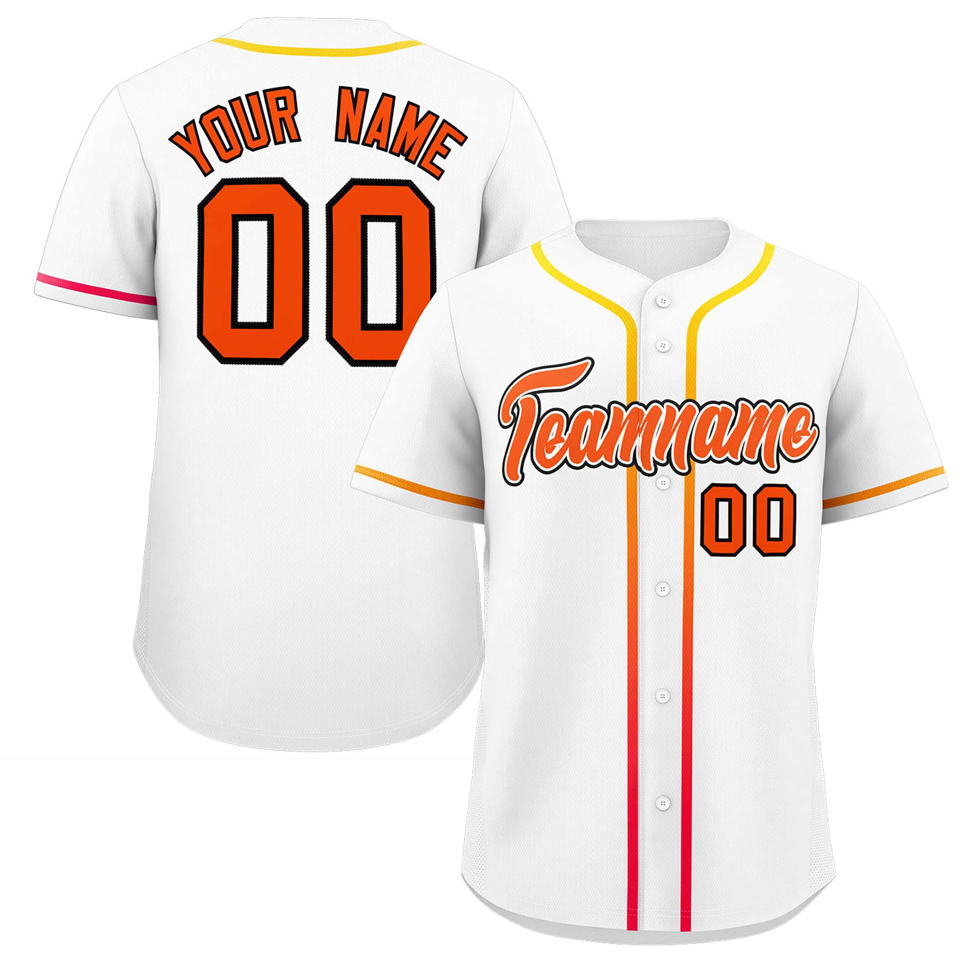 Custom White Orange Personalized Gradient Ribbed Design Authentic Baseball Jersey