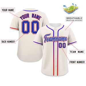 Custom Cream Royal Personalized Gradient Ribbed Design Authentic Baseball Jersey