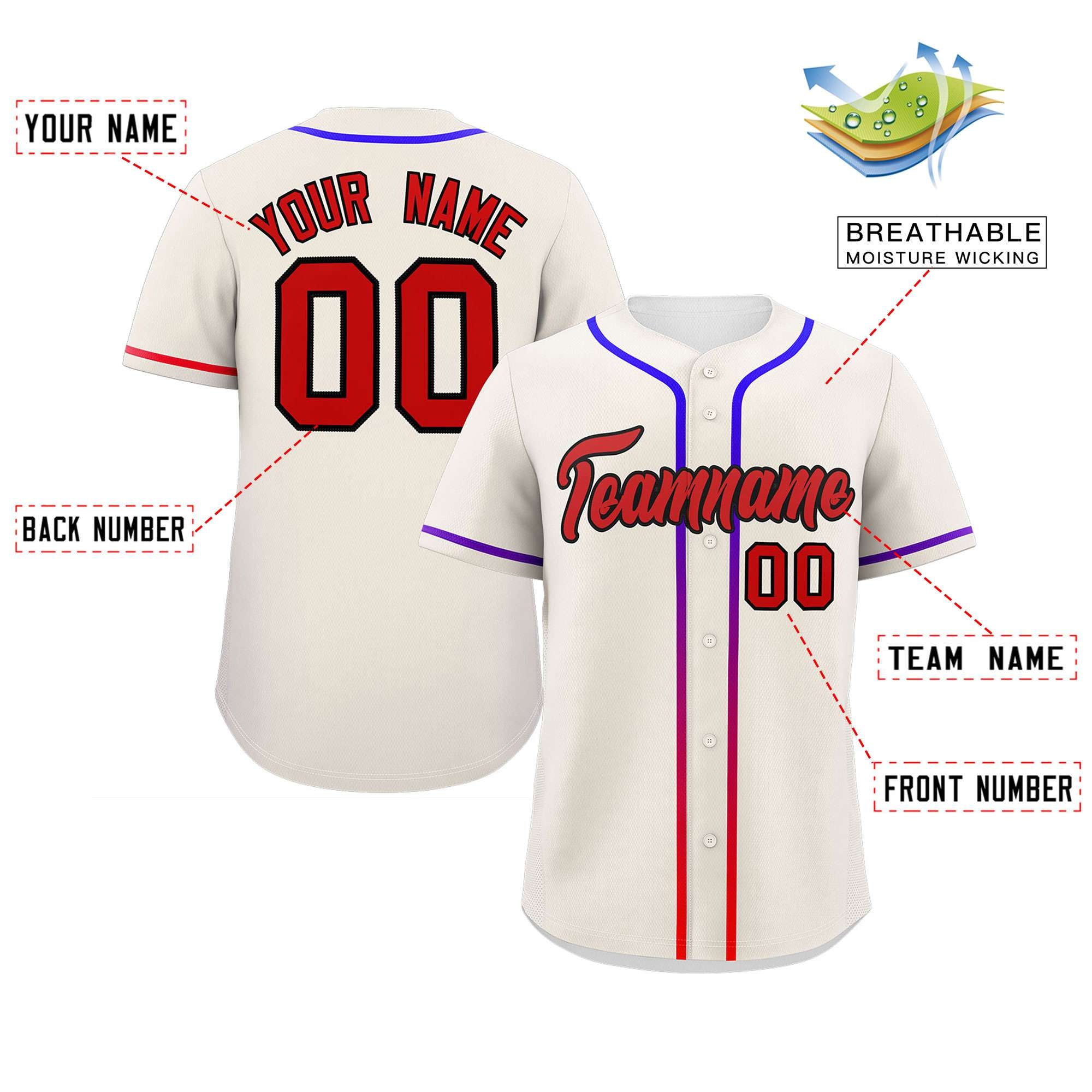 Custom Cream Red Personalized Gradient Ribbed Design Authentic Baseball Jersey