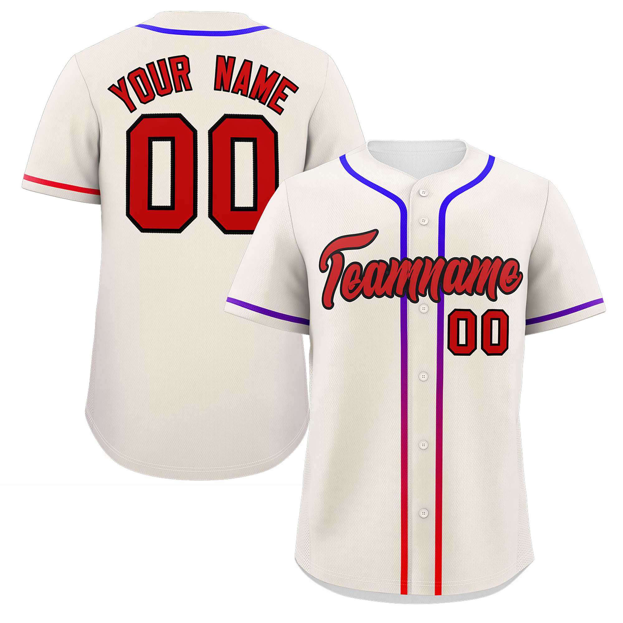 Custom Cream Red Personalized Gradient Ribbed Design Authentic Baseball Jersey