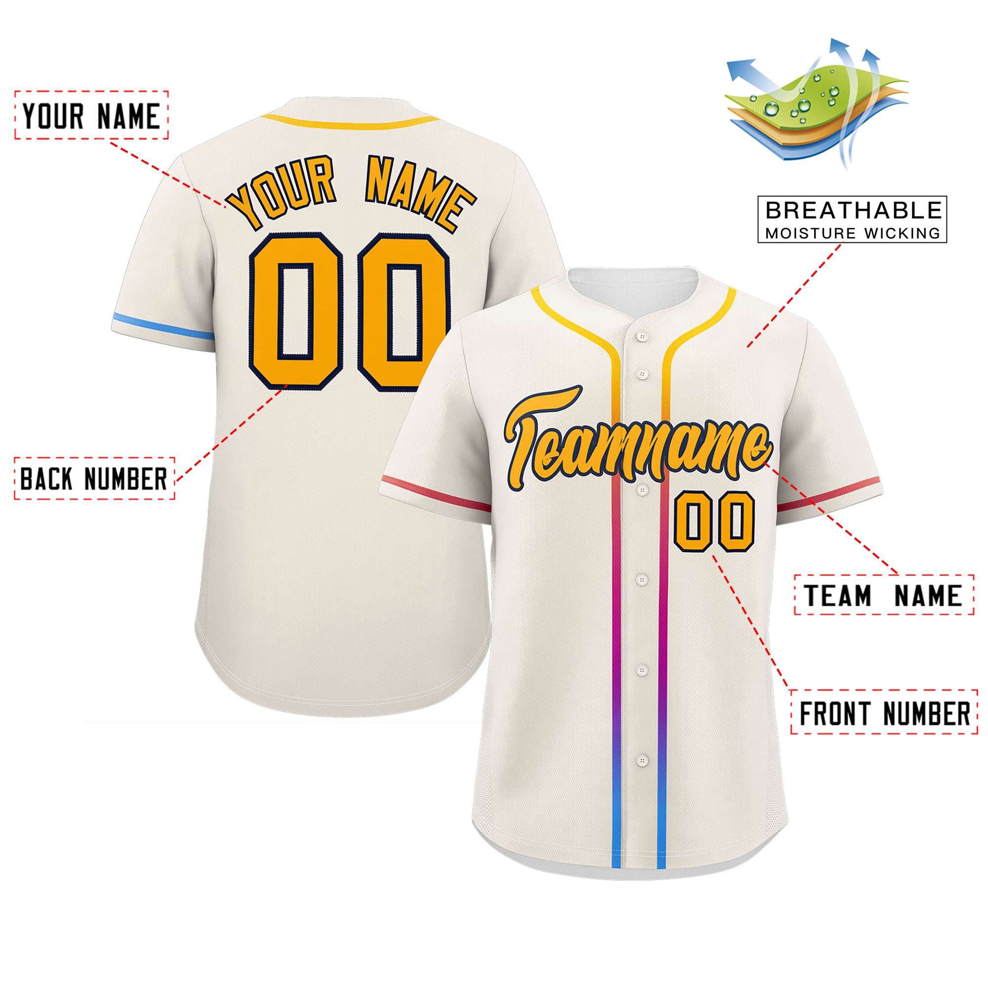 Custom Cream Yellow Personalized Gradient Ribbed Design Authentic Baseball Jersey