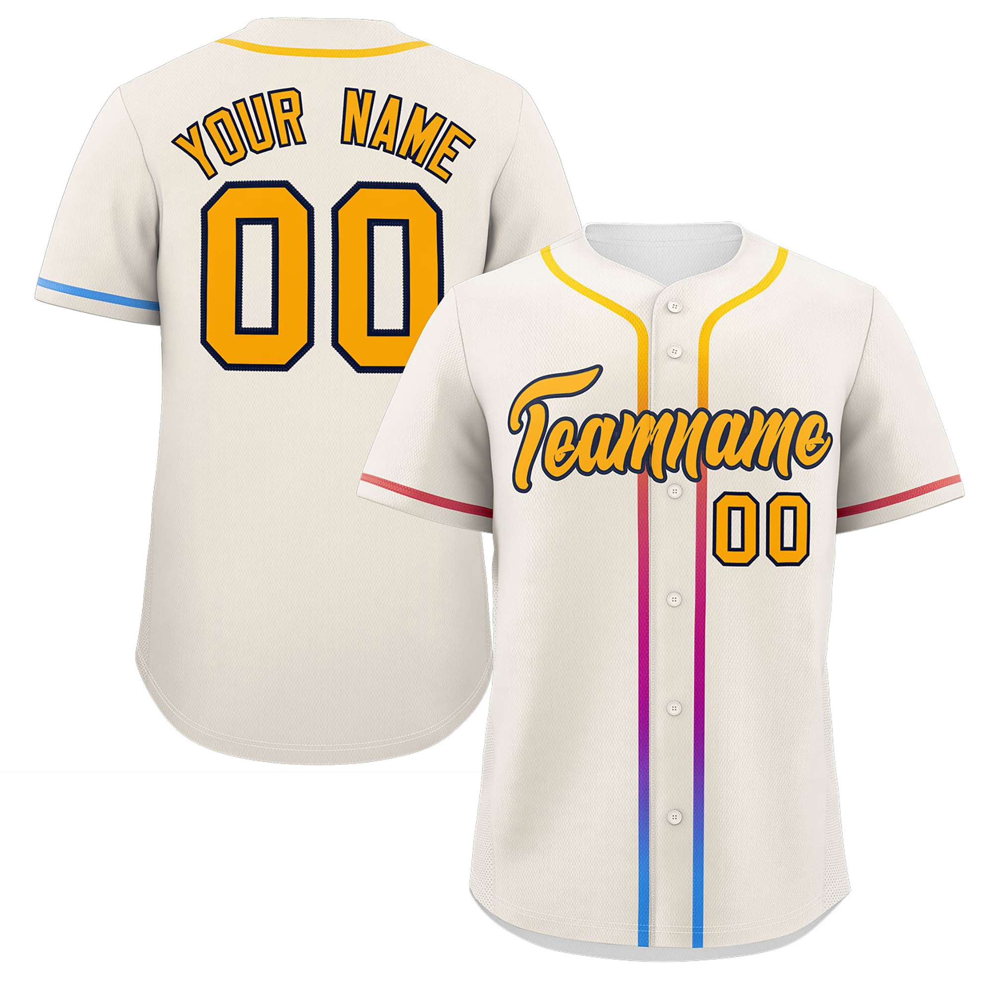 Custom Cream Yellow Personalized Gradient Ribbed Design Authentic Baseball Jersey