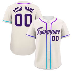 Custom Cream Purple Personalized Gradient Ribbed Design Authentic Baseball Jersey