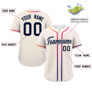 Custom Cream Navy Personalized Gradient Ribbed Design Authentic Baseball Jersey