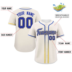 Custom Cream Royal Personalized Gradient Ribbed Design Authentic Baseball Jersey