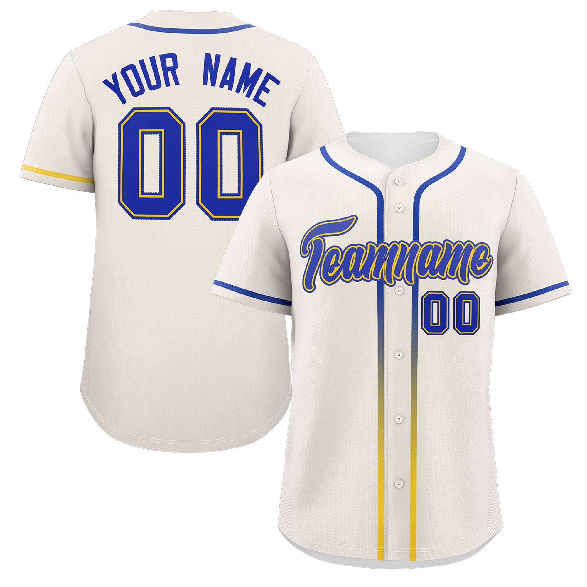 Custom Cream Royal Personalized Gradient Ribbed Design Authentic Baseball Jersey