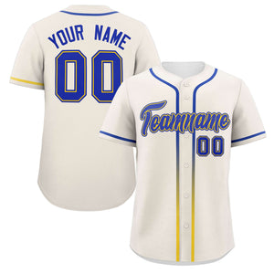 Custom Cream Royal Personalized Gradient Ribbed Design Authentic Baseball Jersey