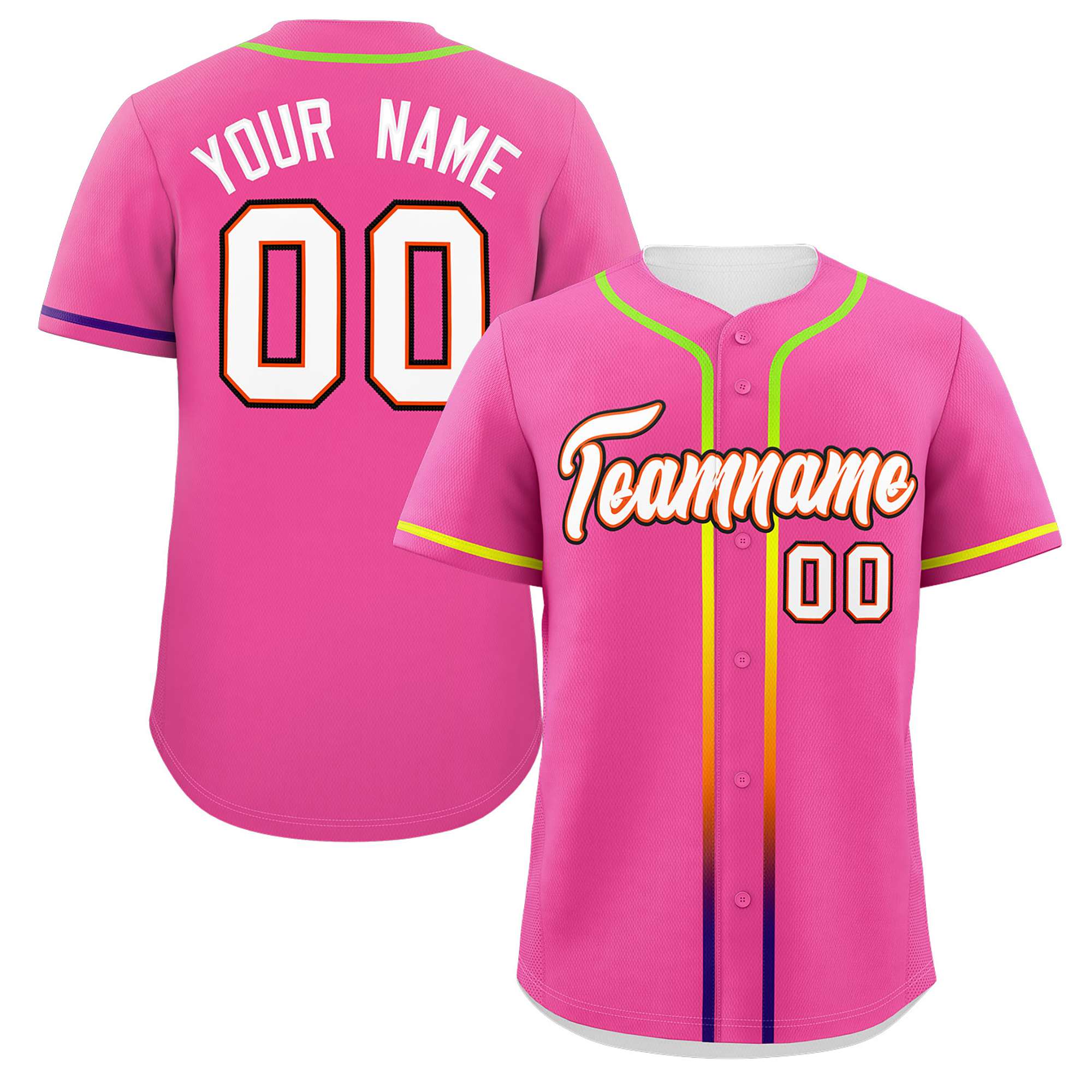 Custom Pink White Personalized Gradient Ribbed Design Authentic Baseball Jersey