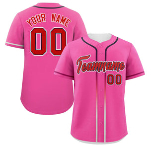 Custom Pink Red Personalized Gradient Ribbed Design Authentic Baseball Jersey