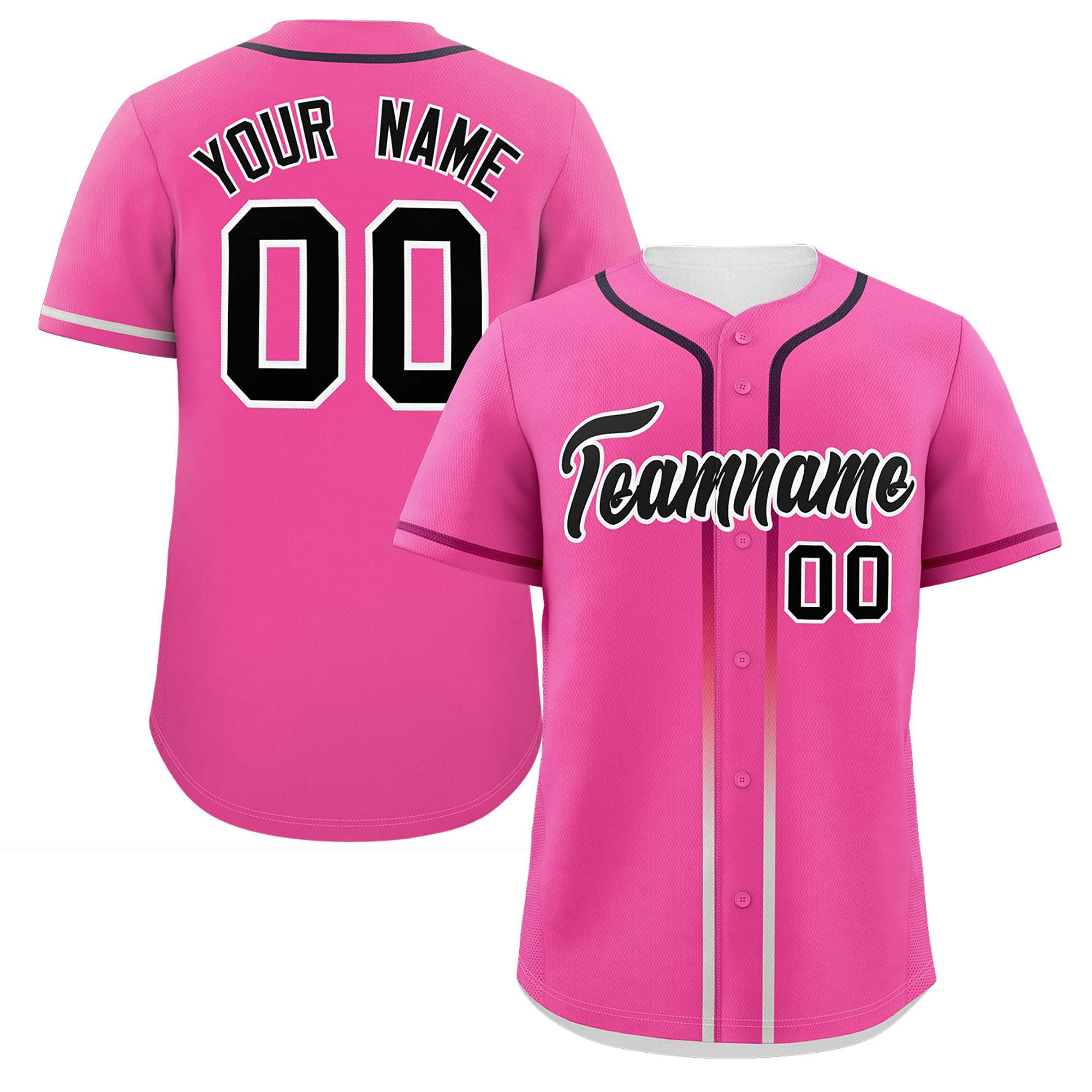 Custom Pink Black Personalized Gradient Ribbed Design Authentic Baseball Jersey