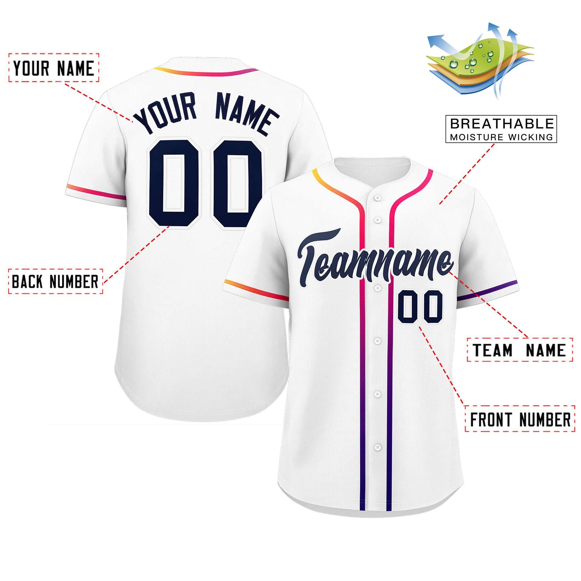 Custom White Navy Personalized Gradient Ribbed Design Authentic Baseball Jersey