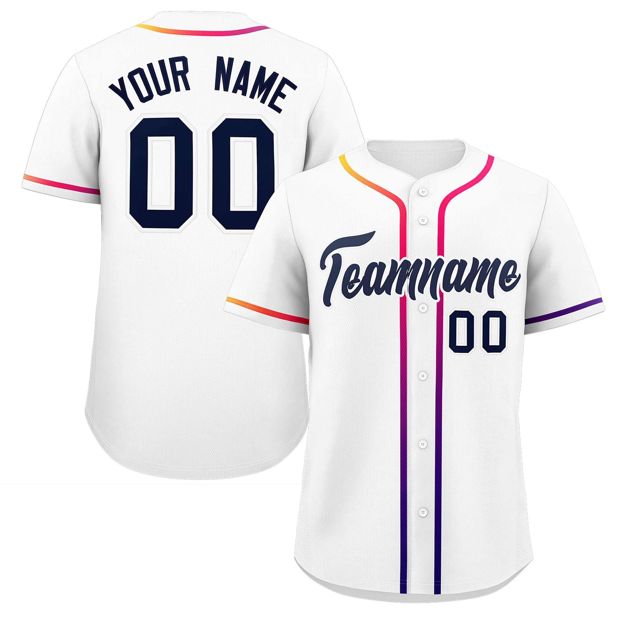 Custom White Navy Personalized Gradient Ribbed Design Authentic Baseball Jersey