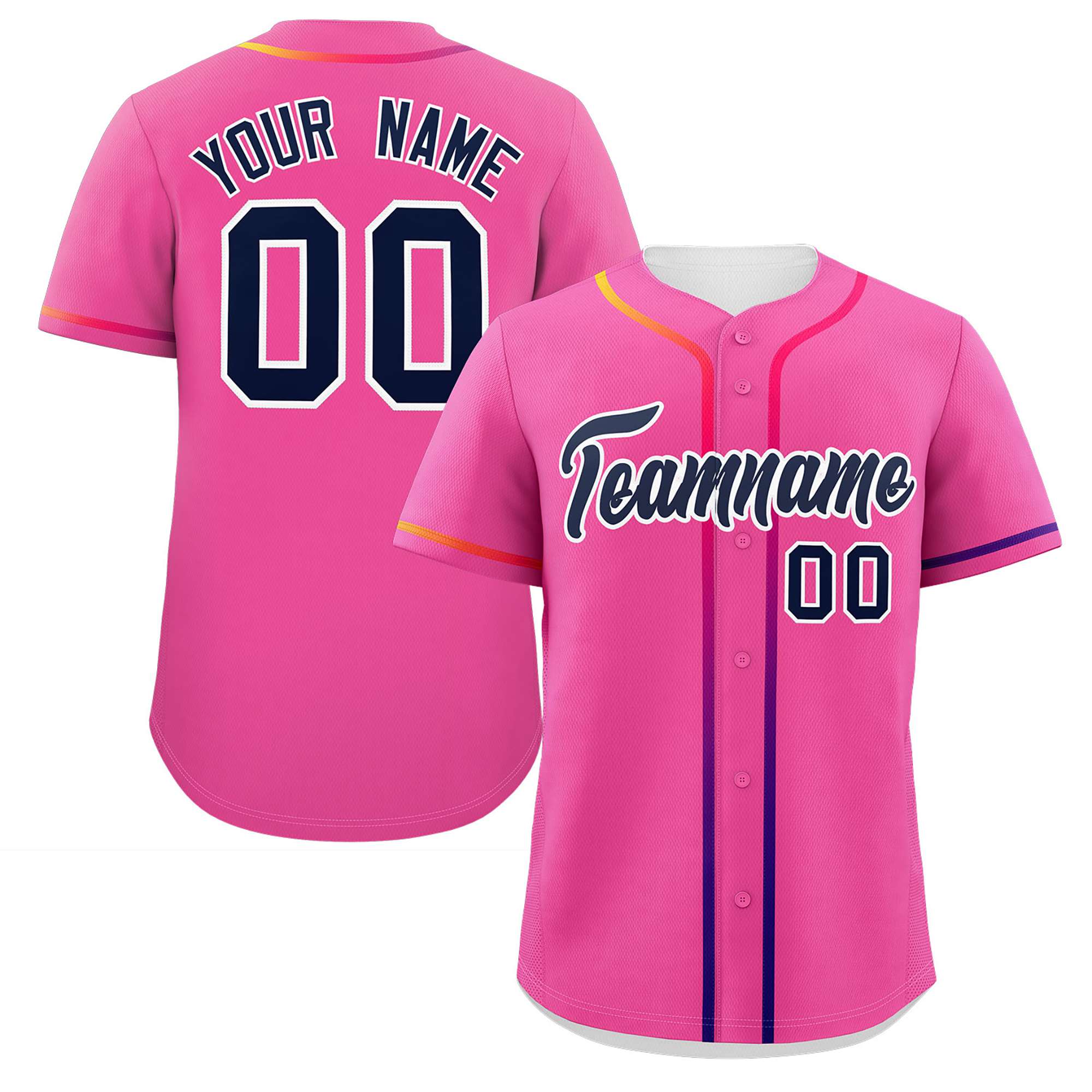 Custom Pink Navy Personalized Gradient Ribbed Design Authentic Baseball Jersey