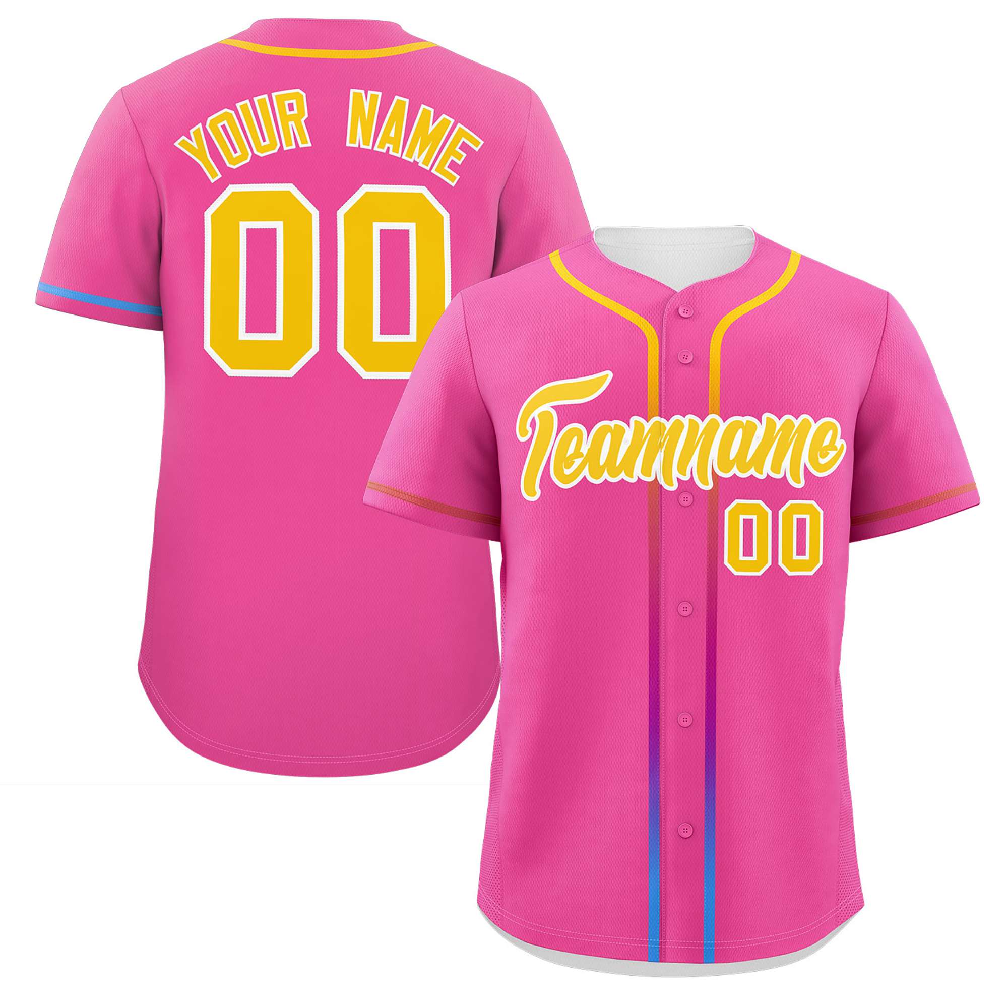 Custom Pink Gold Personalized Gradient Ribbed Design Authentic Baseball Jersey