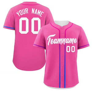 Custom Pink White Personalized Gradient Ribbed Design Authentic Baseball Jersey