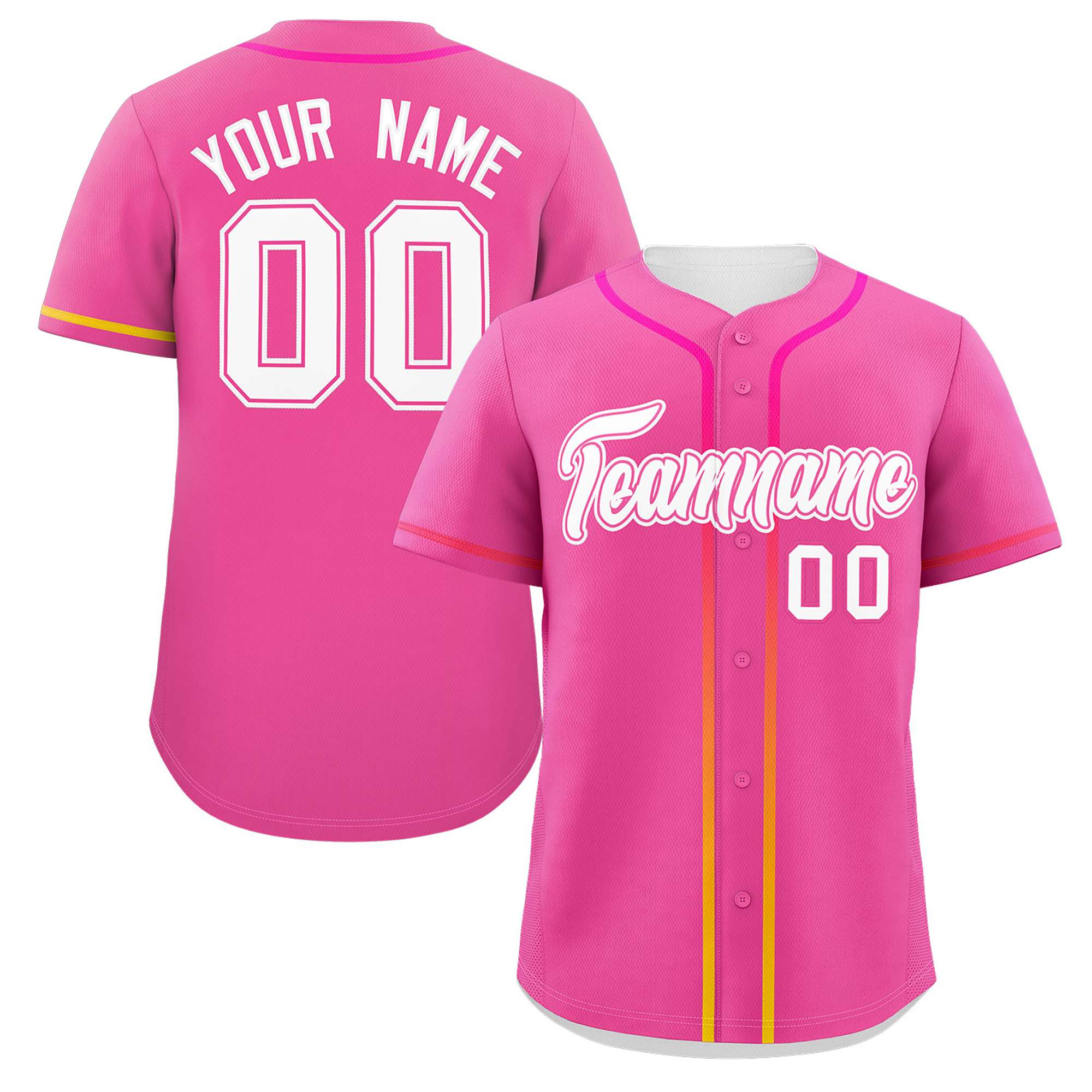 Custom Pink White Personalized Gradient Ribbed Design Authentic Baseball Jersey