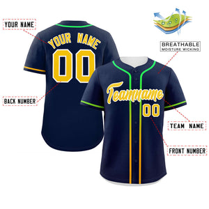 Custom Navy Gold Personalized Gradient Ribbed Design Authentic Baseball Jersey