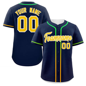 Custom Navy Gold Personalized Gradient Ribbed Design Authentic Baseball Jersey