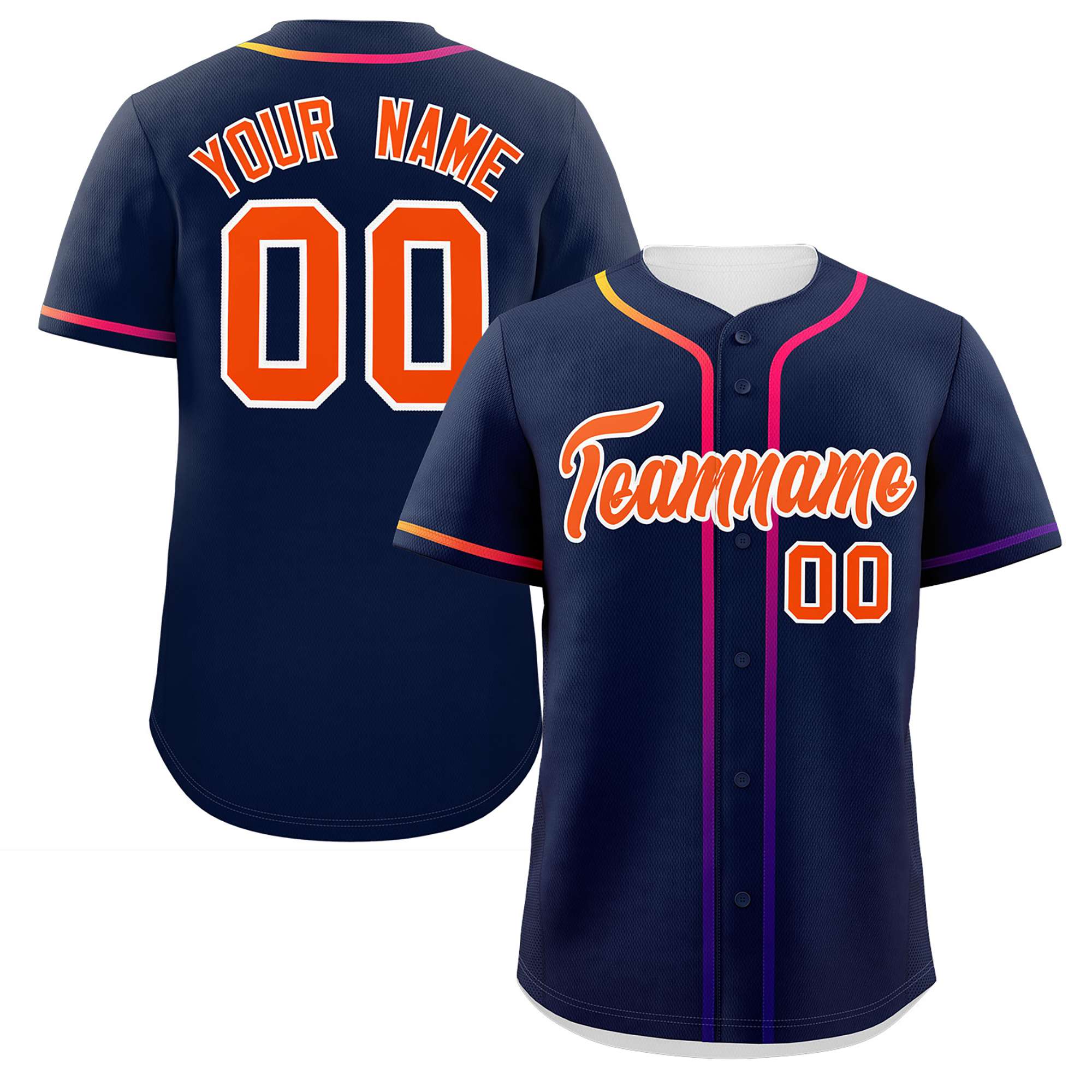 Custom Navy Orange Personalized Gradient Ribbed Design Authentic Baseball Jersey