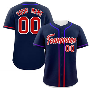 Custom Navy Red Personalized Gradient Ribbed Design Authentic Baseball Jersey