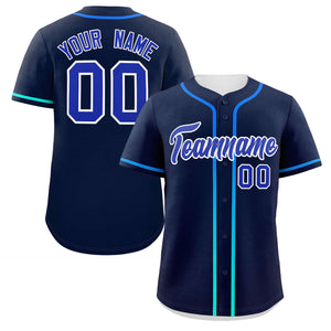 Custom Navy Royal Personalized Gradient Ribbed Design Authentic Baseball Jersey