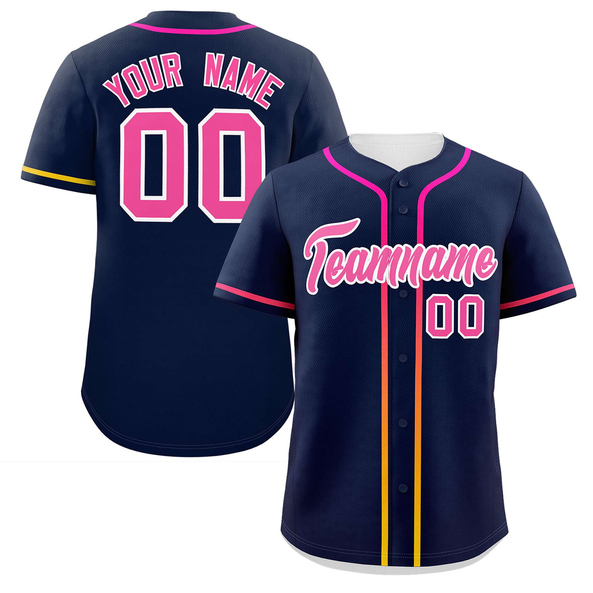 Custom Navy Pink Personalized Gradient Ribbed Design Authentic Baseball Jersey