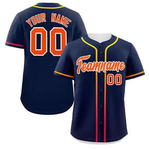 Custom Navy Orange Personalized Gradient Ribbed Design Authentic Baseball Jersey