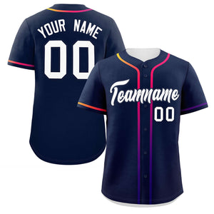 Custom Navy White Personalized Gradient Ribbed Design Authentic Baseball Jersey