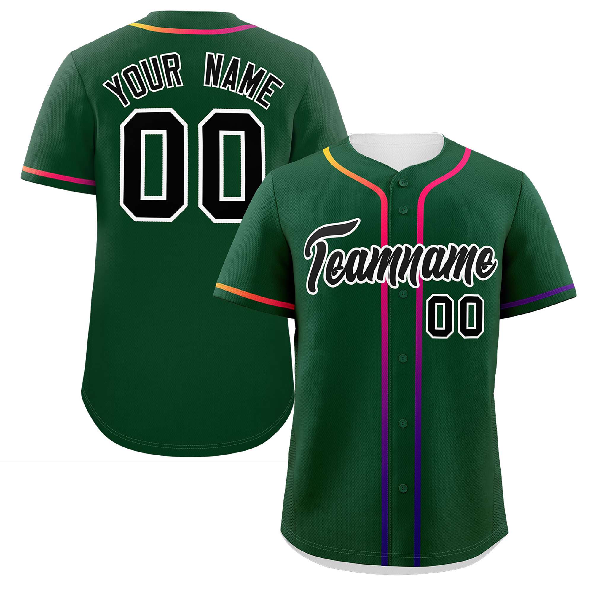 Custom Green Black Personalized Gradient Ribbed Design Authentic Baseball Jersey