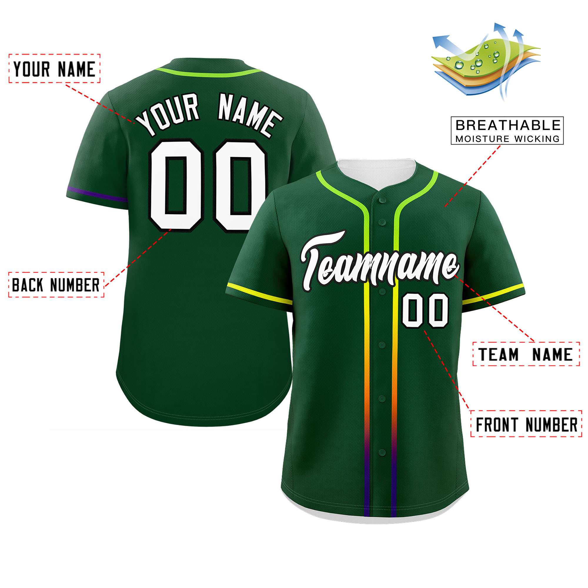 Custom Green White Personalized Gradient Ribbed Design Authentic Baseball Jersey