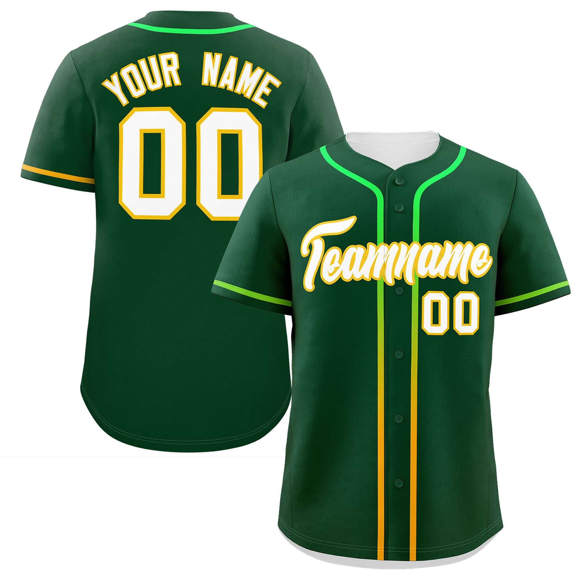 Custom Green White Personalized Gradient Ribbed Design Authentic Baseball Jersey