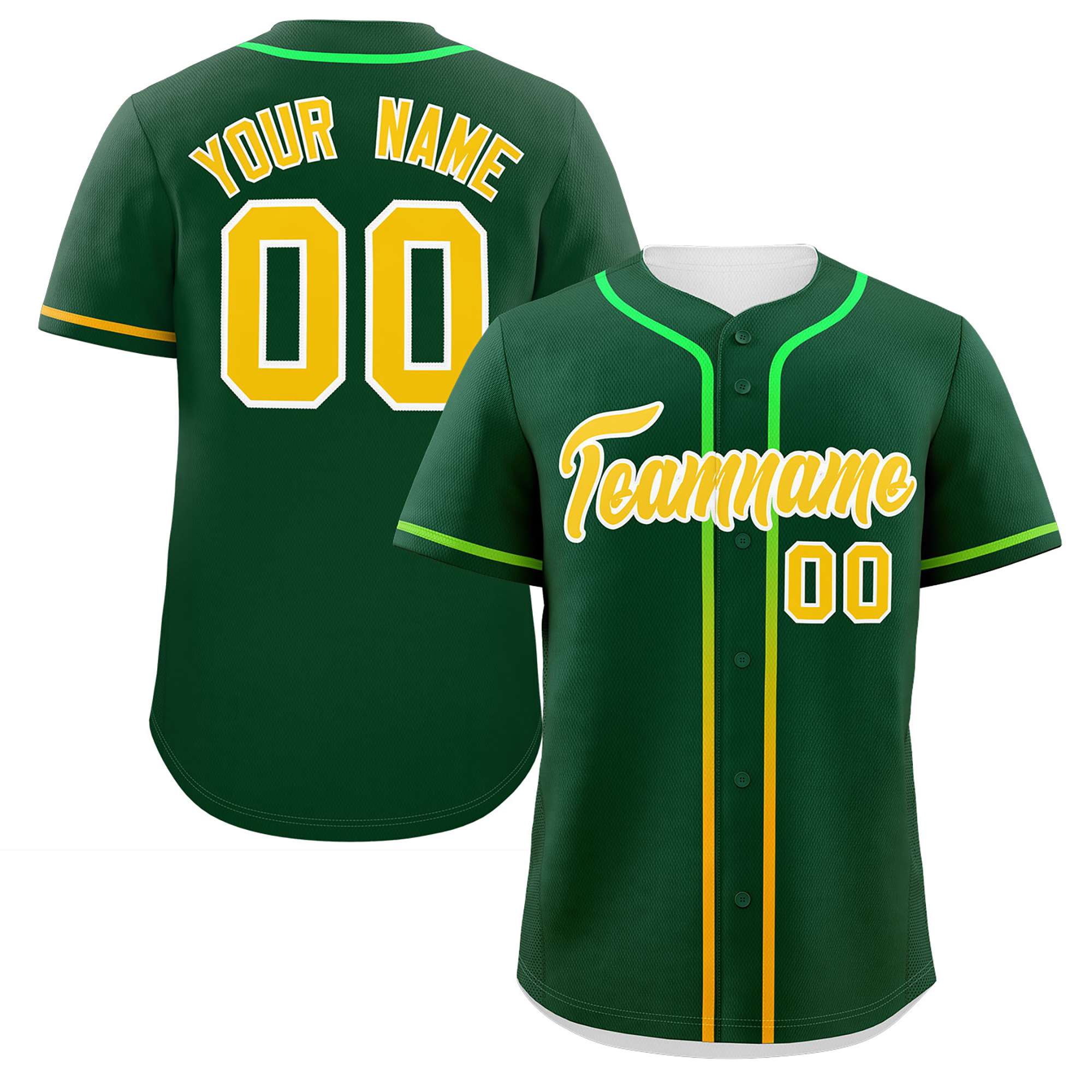 Custom Green Gold Personalized Gradient Ribbed Design Authentic Baseball Jersey