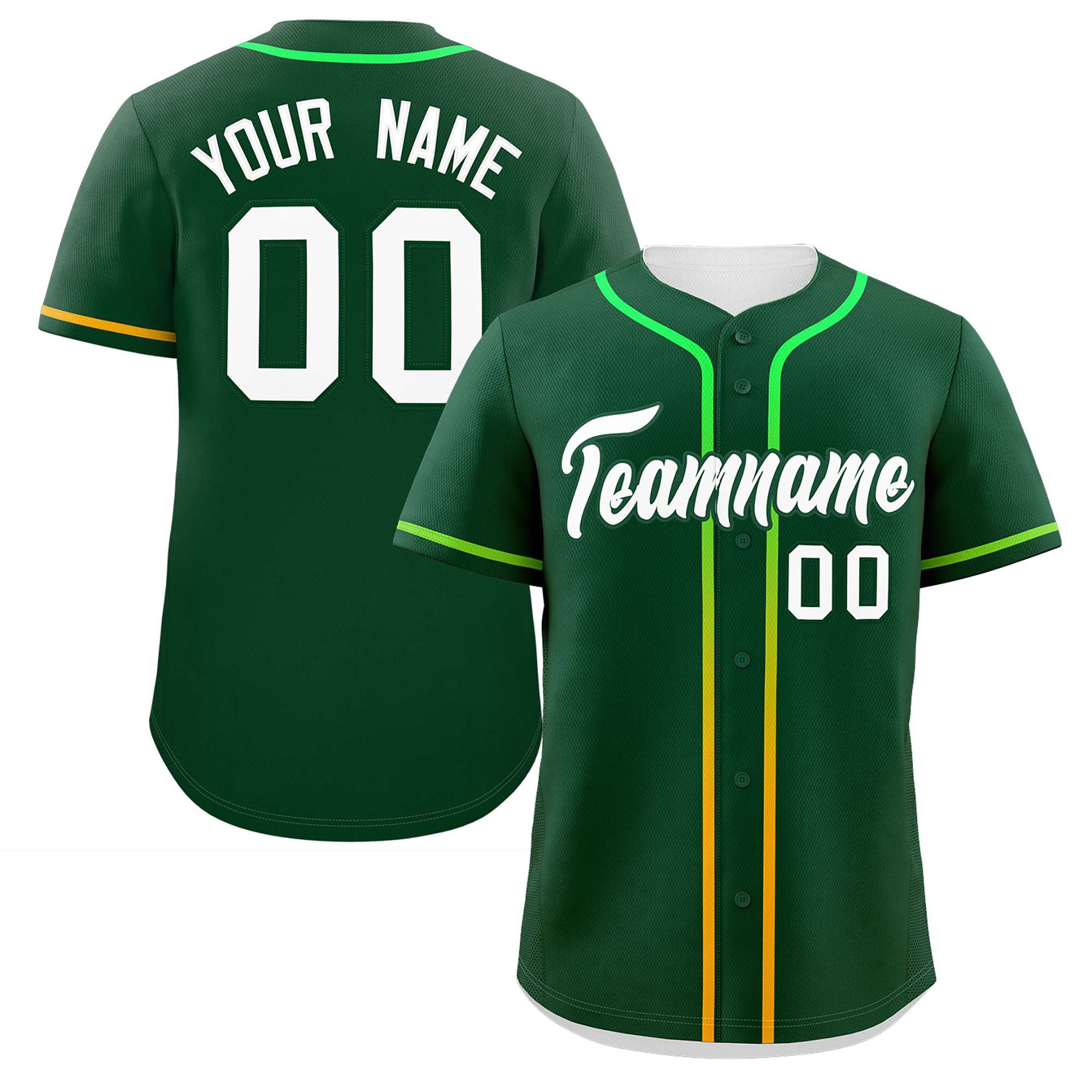 Custom Green White Personalized Gradient Ribbed Design Authentic Baseball Jersey