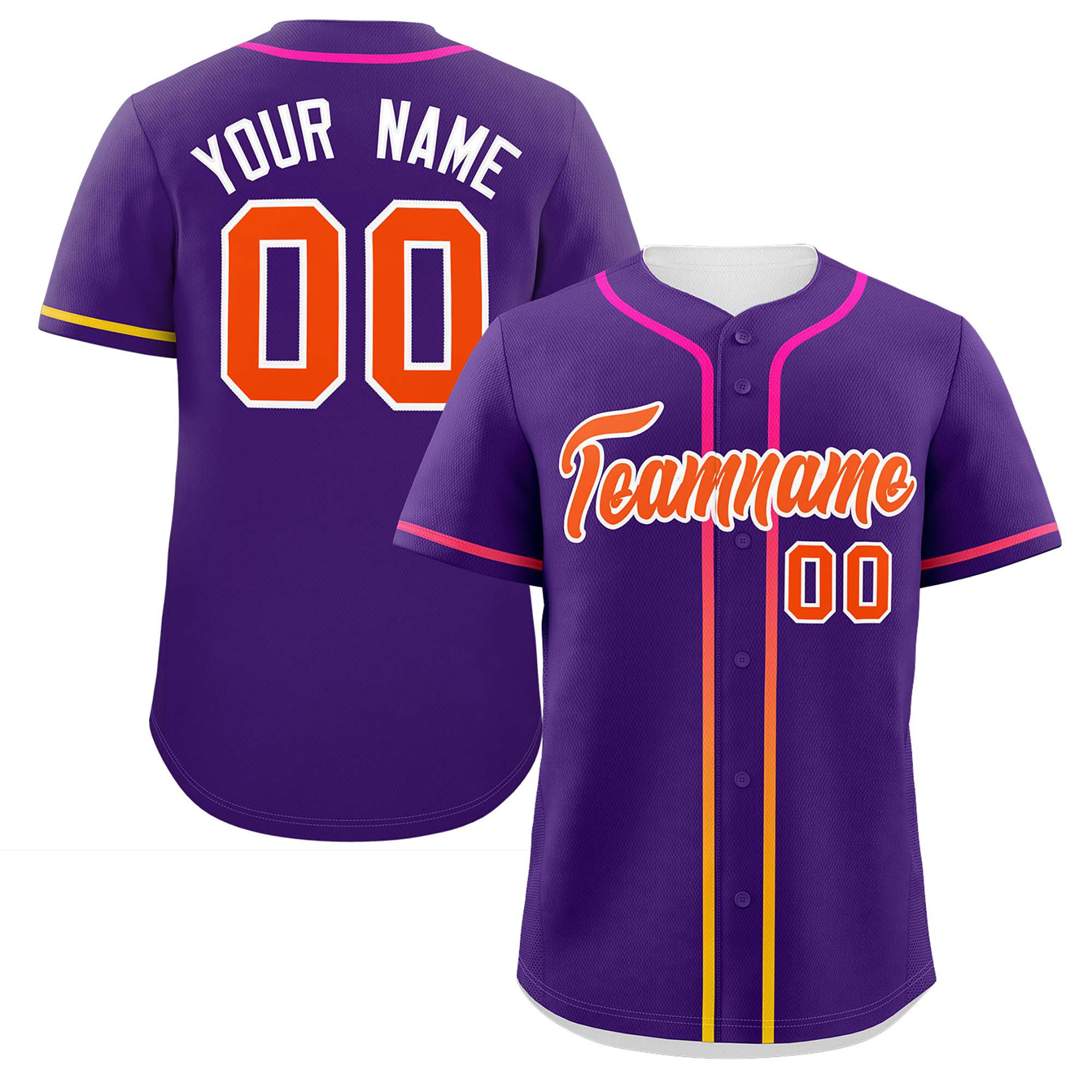 Custom Purple Orange Personalized Gradient Ribbed Design Authentic Baseball Jersey