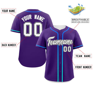 Custom Purple White Personalized Gradient Ribbed Design Authentic Baseball Jersey