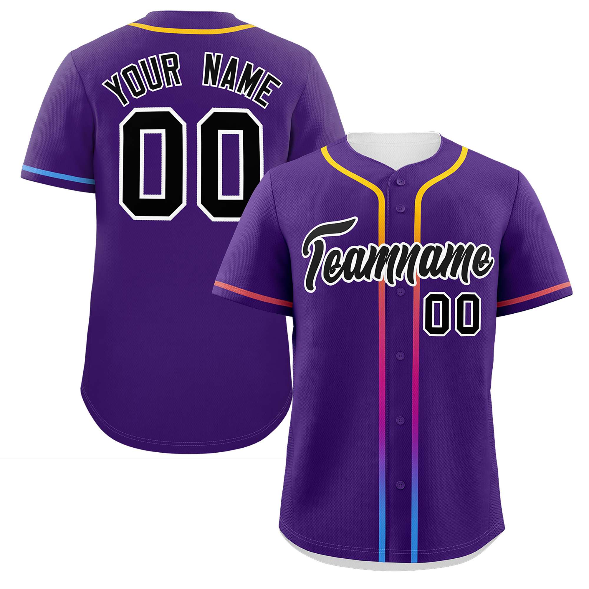 Custom Purple Black Personalized Gradient Ribbed Design Authentic Baseball Jersey