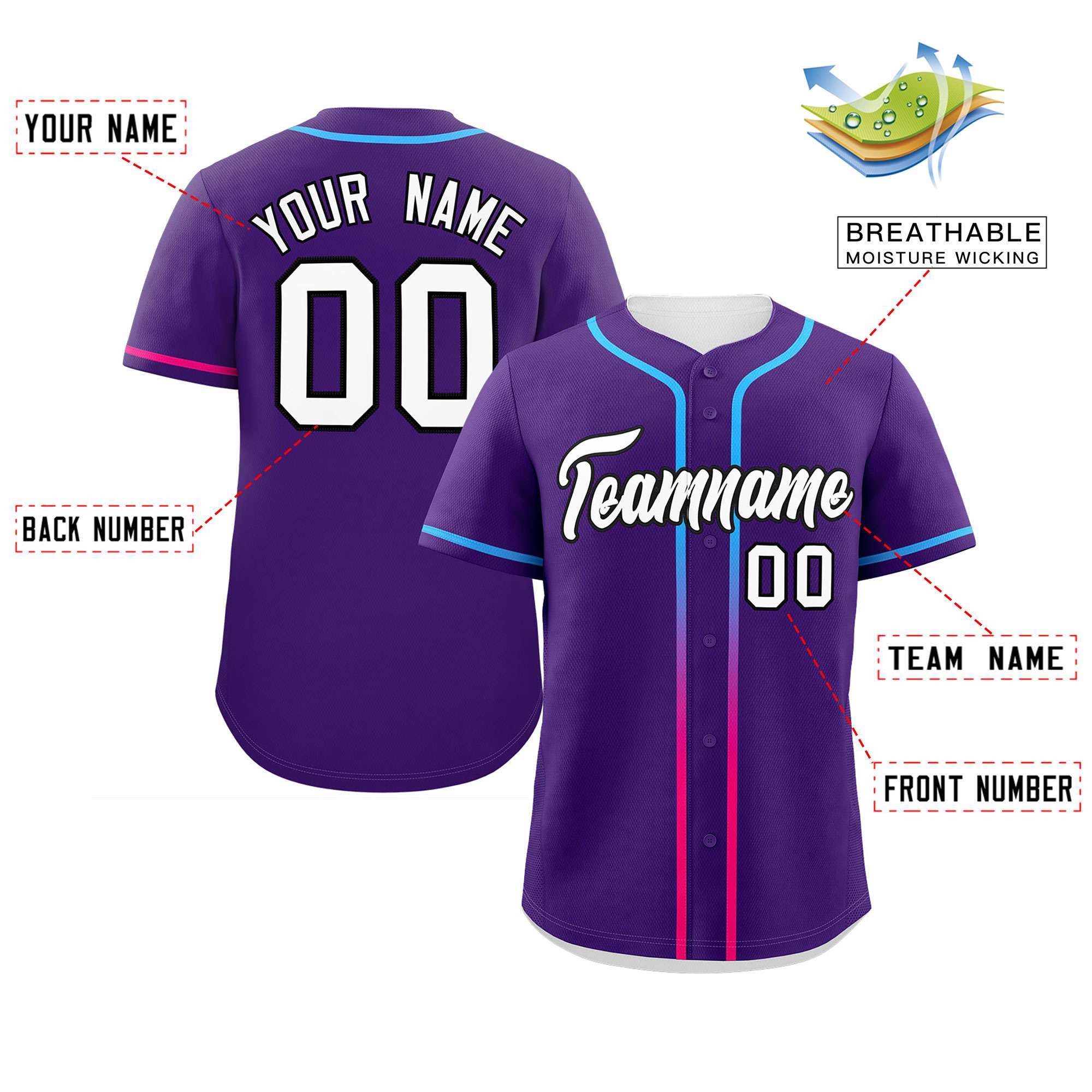 Custom Purple White Personalized Gradient Ribbed Design Authentic Baseball Jersey