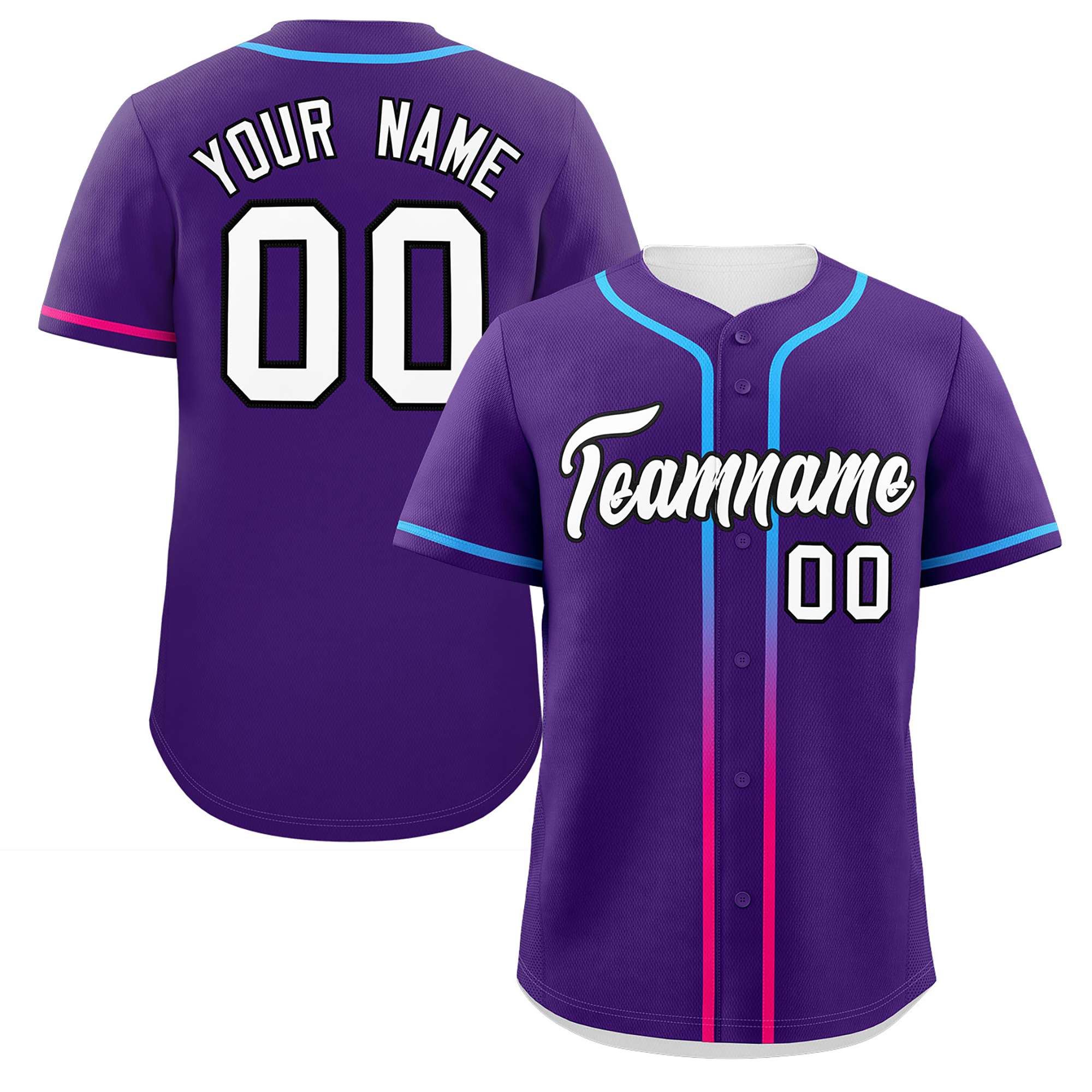 Custom Purple White Personalized Gradient Ribbed Design Authentic Baseball Jersey