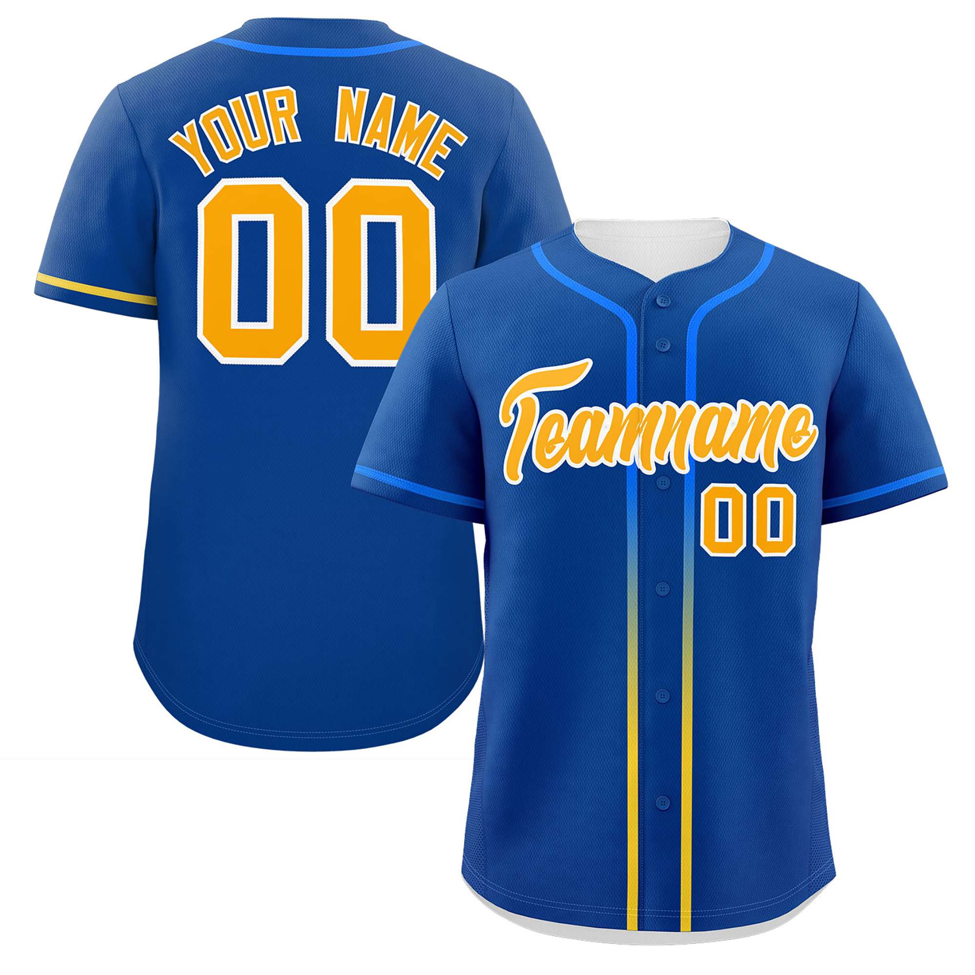 Custom Royal Yellow Personalized Gradient Ribbed Design Authentic Baseball Jersey