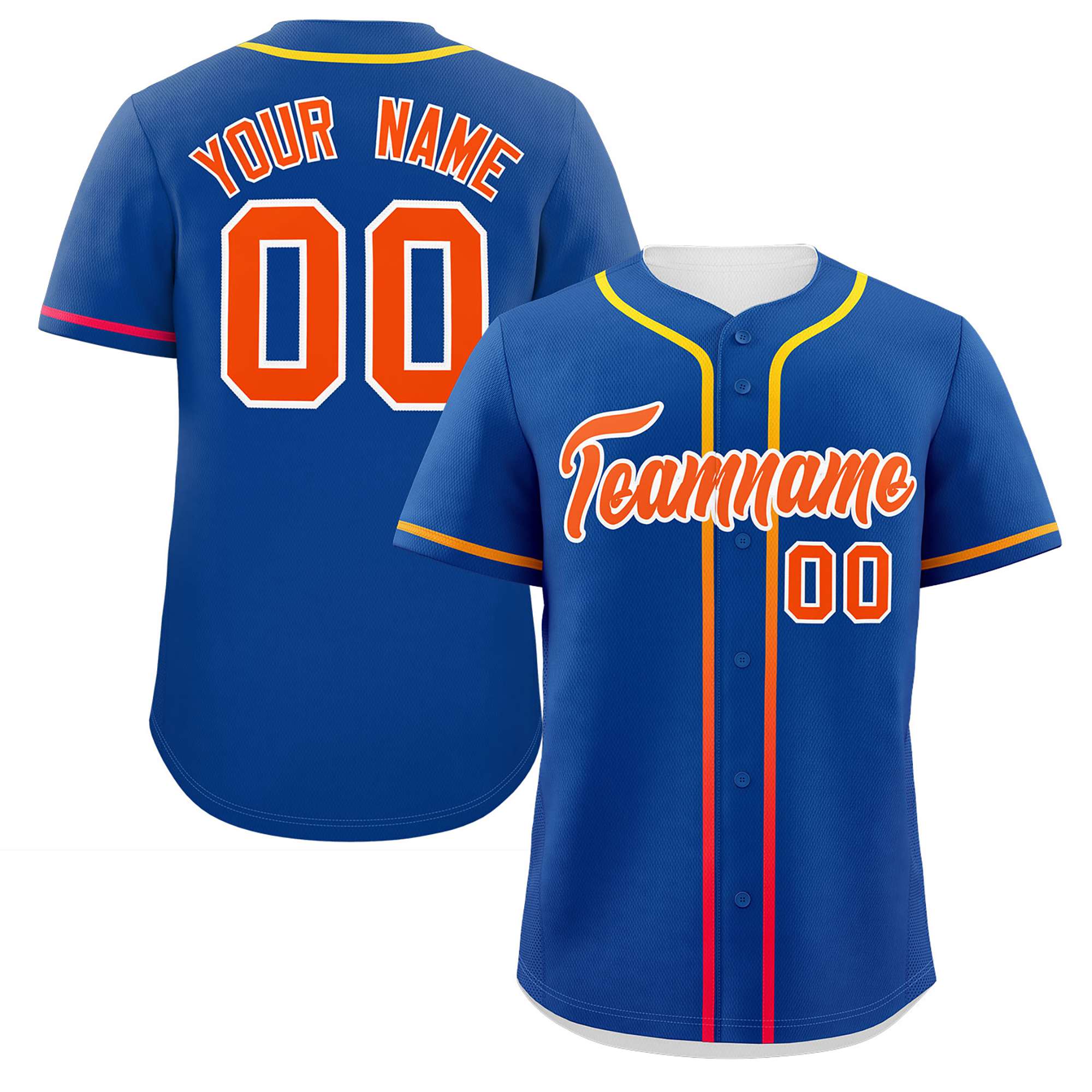 Custom Royal Orange Personalized Gradient Ribbed Design Authentic Baseball Jersey