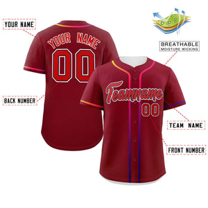 Custom Crimson Red Personalized Gradient Ribbed Design Authentic Baseball Jersey